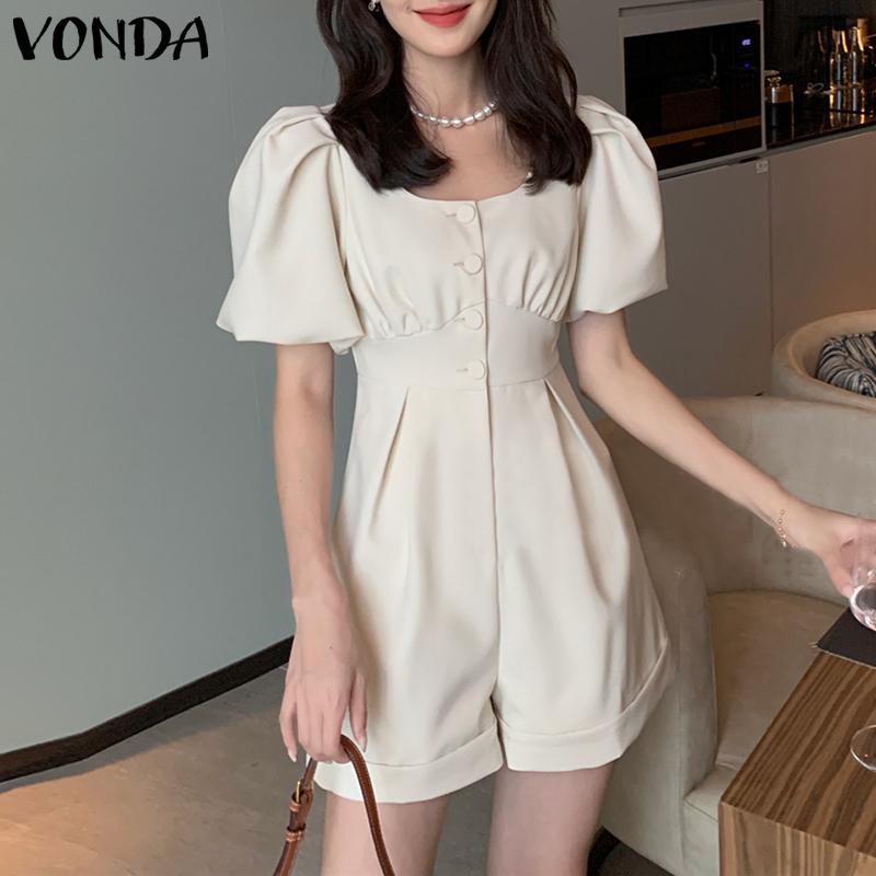 

Летние женские комбинезоны VONDA с ​​короткими пышными рукавами и шортами Wiast