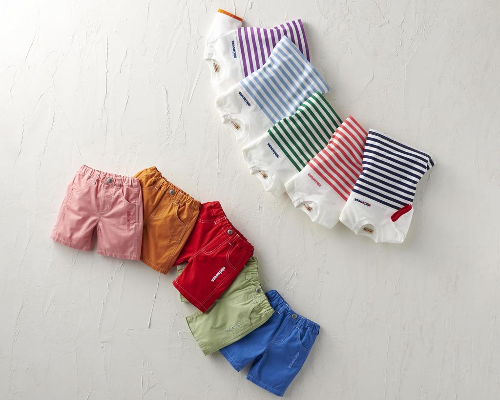 Short Made In Going To Coral Pink [MIKI HOUSE] T-shirt, Sleeve, Border, Logo, Simple, Japan, Boys, Girls, Babies, Kids, Children's Clothing,