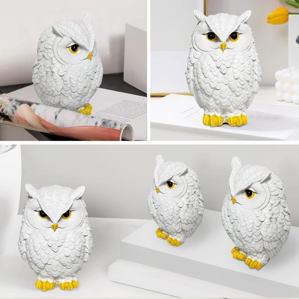 YUYAKESHI Owl Figurine, Mascot, Object, Cute Mini Owl, White, Resin, Decorative, Small Item, Amulet, Soothing (15cm)