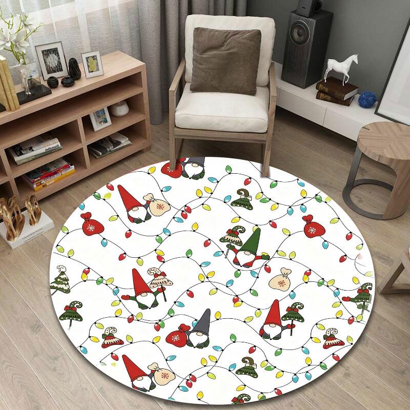 Classic Round Boho Multicolor Area Rug, Non-Slip Floor Mat for Bedroom