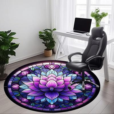 1pc Lotus StainedGlass Office Round Area Rug, Under Office Chairs Bedroom Living Room Home Decor, Room Deco