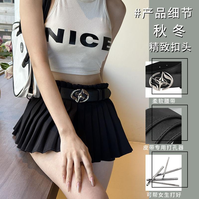 Minimalist Belt Stylish For Young Adults Versatile Black Star Cross Design Perfect For Jeans