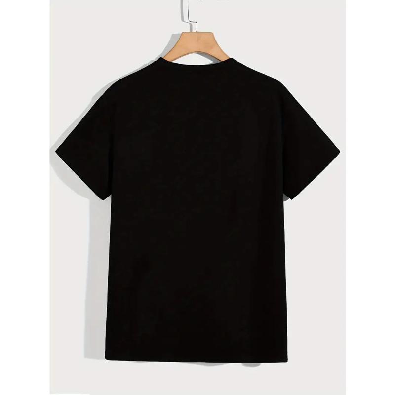 Europäische Größen Locker geschnittenes lässiges T-Shirt mit weißem Textdruck auf schwarzem Shirt für Herren Lustiger sarkastischer Spruch T-Shirt - für ganzjährigen Tragekomfort & soziale Outfits