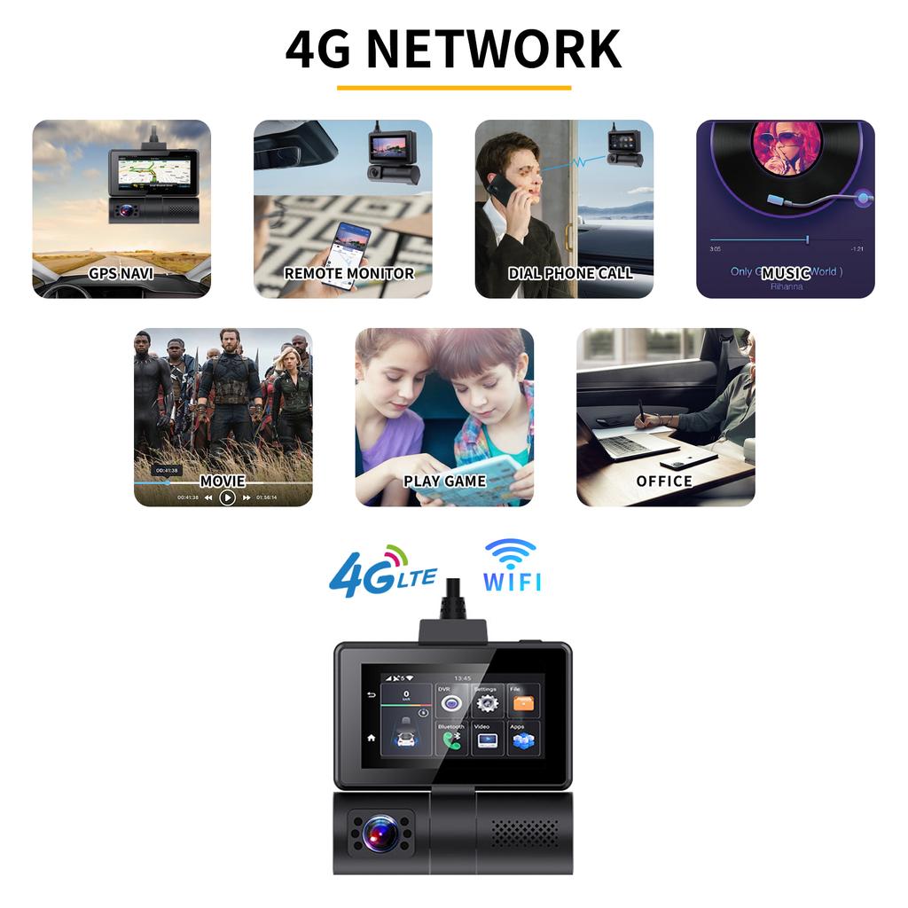 3''Touch ADAS 4G Android  Dash Cam DVR Remote Parking Monitor WIFI GPS Dual lens 2WAY Talk Live Streaming on Car ASSIST APP