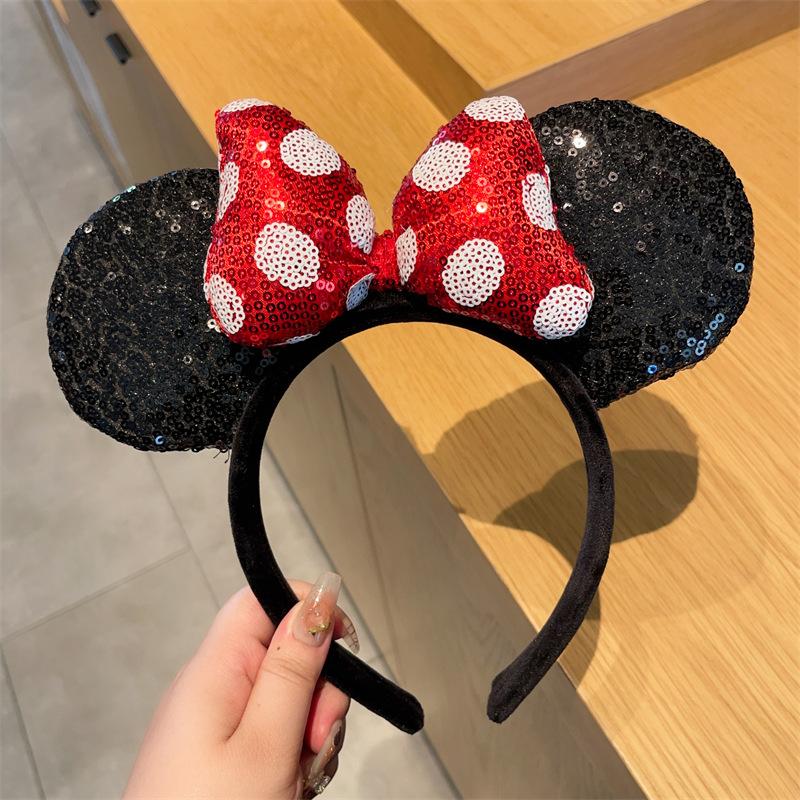 Mouse Ears Headband Girls Polka Dot Bow Sparkling Cartoon Hairdband Holiday Party Travel Hair Accessories Festival Party