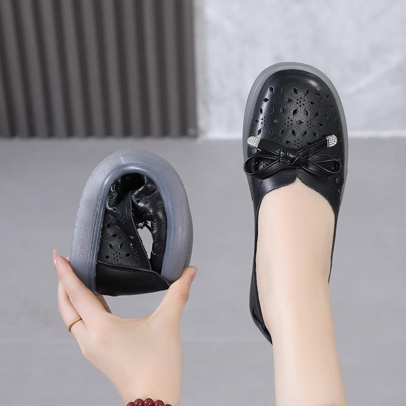 Fashion GKTINOO 2025 Genuine Leather Shoes Hollow Out Women Ballet Flats Summer Women's Solid Soft bottom Shoes Woman Slip On Loafers