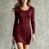 Women's Long Sleeve Round Neck Slim Fit Color Zip Dress