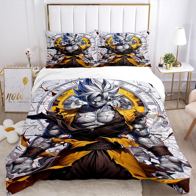 3pcs Timeless Hero Goku Quilt Cover Set - Soft & Comfortable Polyester Fabric, All-Season Breathable Comforter Set For 1 Quilt Cover & 2 Pillowca
