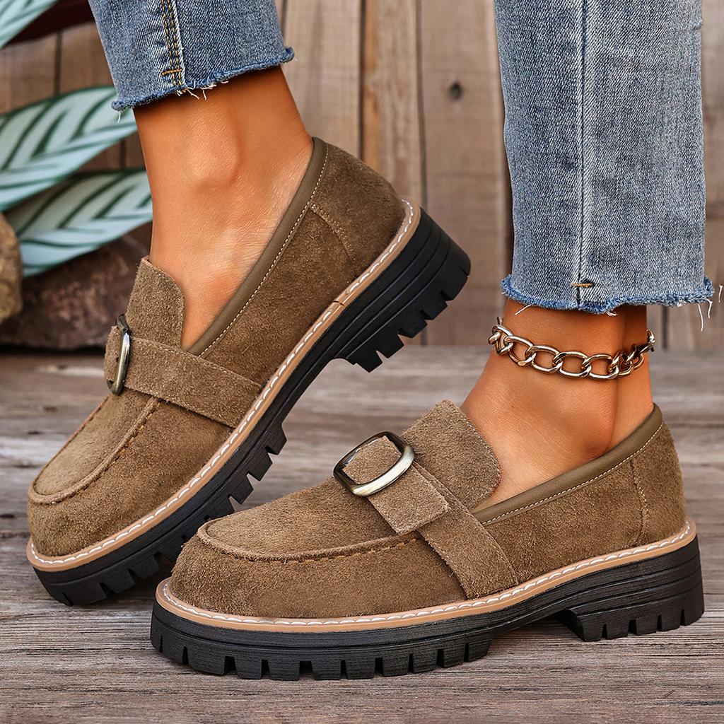 British Style Women Loafers Spring Autumn Thick Heel Sneakers Women Retro Fashion Single Shoes Round Toe PU Leather Shoes Women