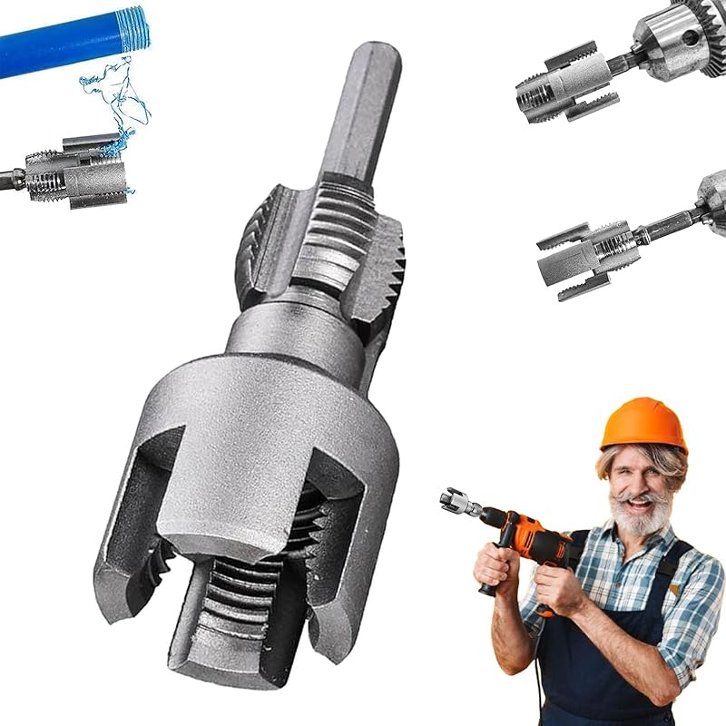 Pipe Thread Cutting Tool, Integrated Internal & External Pipe Threading Tool, Electric Drill Compatible Pvc Pipe Threader Kit, 1/2" (DN15) 3/4"