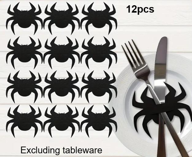 Halloween Schwarze Fledermaus Tischsets, Messer- und Gabelhalter, Süßigkeiten-Clips, Geeignet für verschiedene Anlässe einschließlich Zuhause, Küche, Hotel