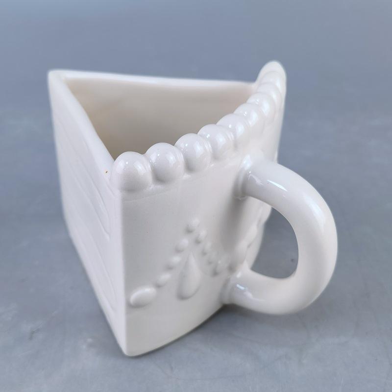 Wjg Pretty B White Ceramic Set Of Six Combination Cups, Triangular Mug, Party Set, Water Cup, Simple Geometric Stacking Cup