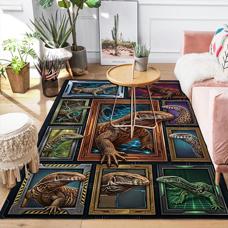 Monitor Lizard Collection Pattern Rug Floor Mat for Living Room or Bedroom Soft and Comfortable Carpet a Gift for Birthday and Holiday.