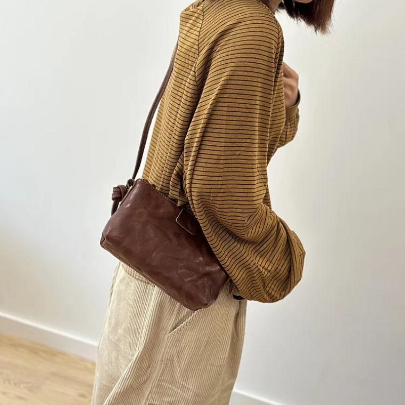 Johnature Textured Shoulder Bag Women's Genuine Leather Retro Versatile Commuter Crossbody Bag Mini Phone Bag