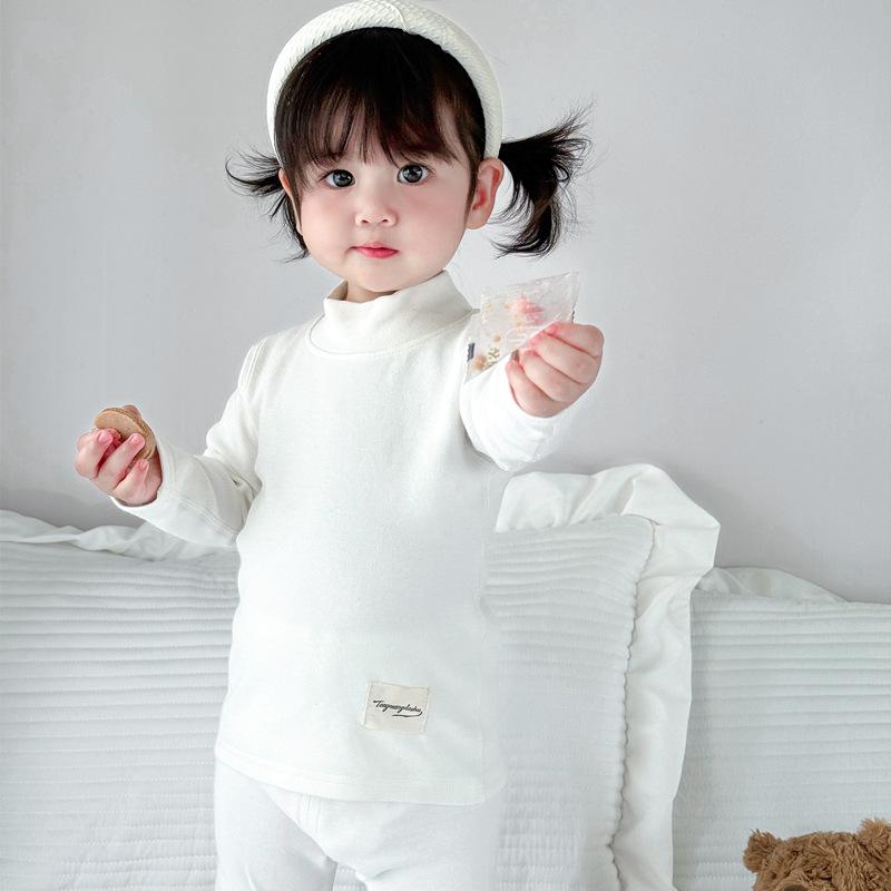 Kids' High-Neck Thermal Underwear Set - Combed Cotton, Thickened, for Boys & Girls