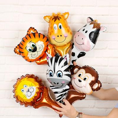 Theme  Safari Jungle Animal Head Kids Inflatable Toys Tiger Lion Monkey Giraffe Cow Foil Balloon