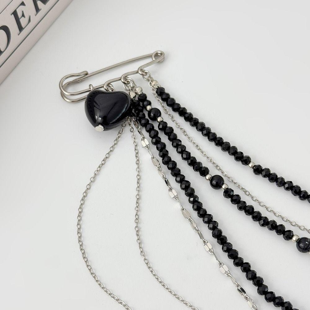 Water Droplet Fringe Tassel Chain Brooch Exaggerated Bead Fixed Ornament Women Girls