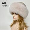 Real Fur Dome Hats for Women Natural Fox Mink Fur Cap Winter Luxury Warm Fashion Snow Hats