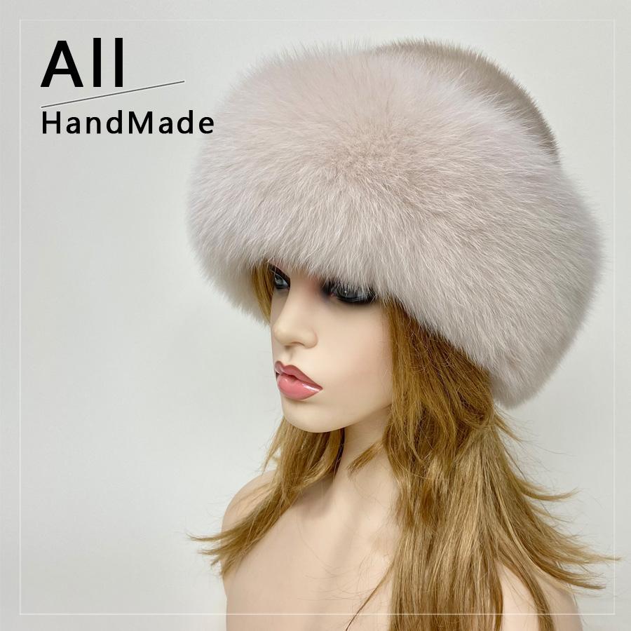 Real Fur Dome Hats for Women Natural Fox Mink Fur Cap Winter Luxury Warm Fashion Snow Hats