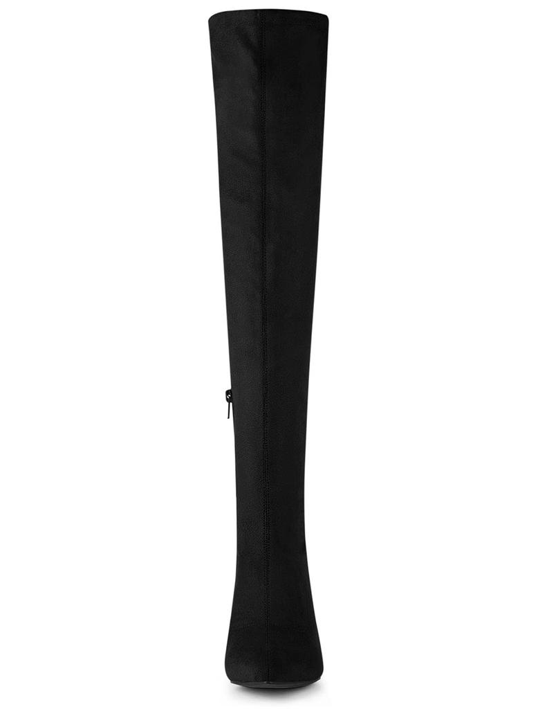 Allegra K Women's Knee-High Boots with Chunky Heels and Rhinestones, Black, Size 24.0 Cm