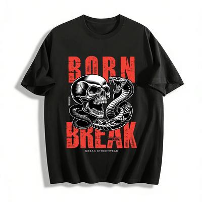 Born Break Skull & Snake Graphic Edgy Streetwear Tee Pure Cotton T-shirt