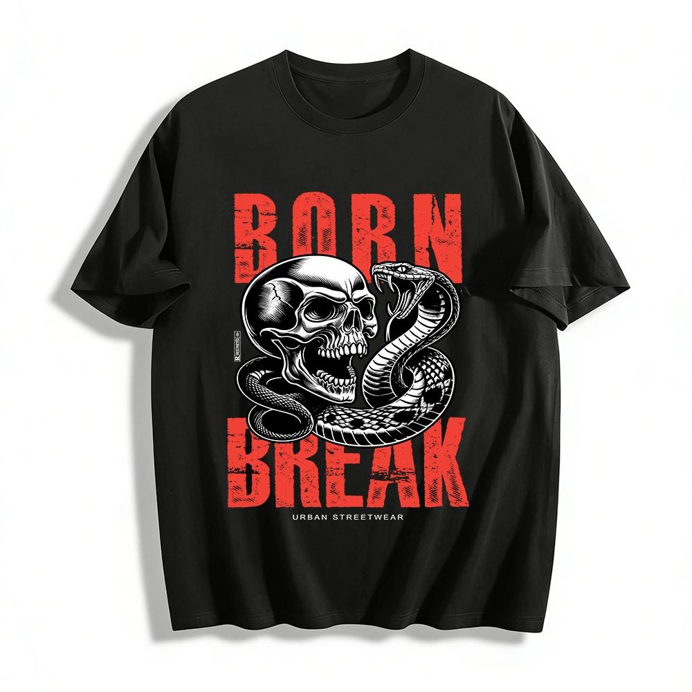 Born Break Skull & Snake Graphic Edgy Streetwear Tee Pure cotton T-shirt XXS
