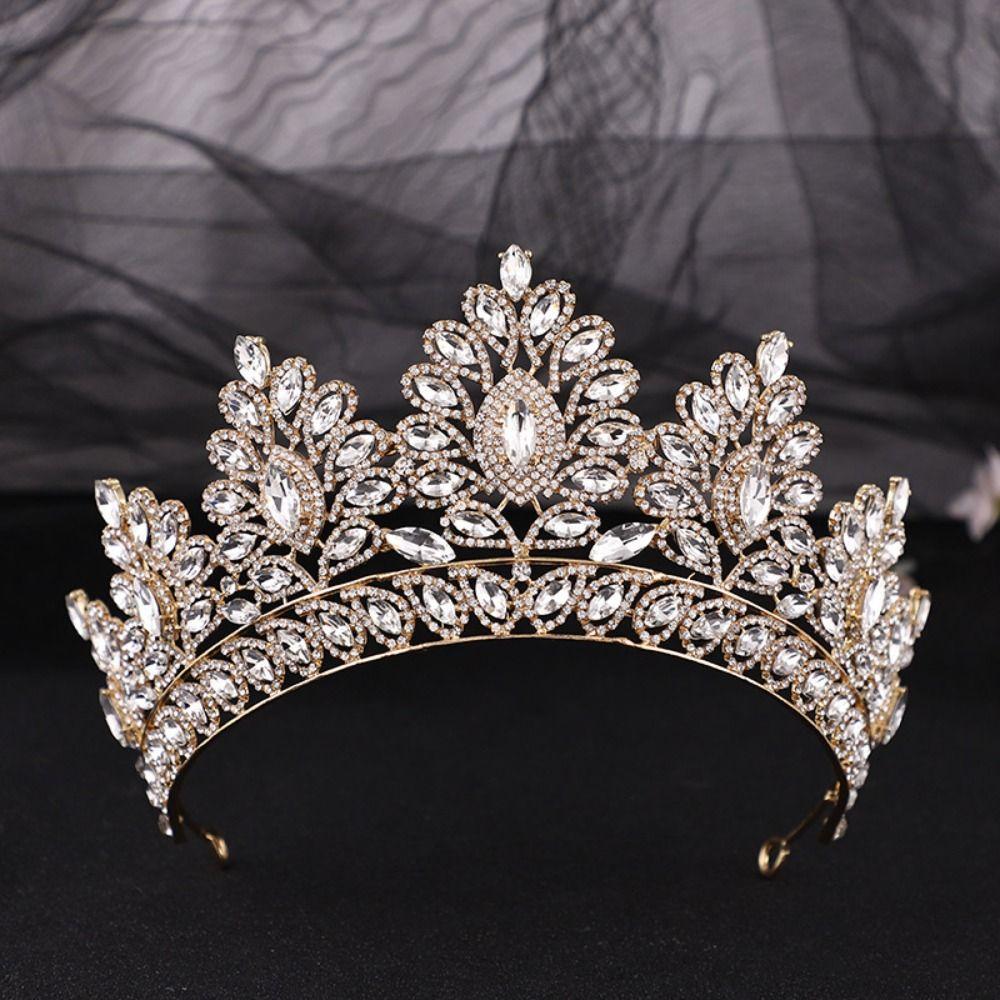 Large Baroque Rhinestone Crown Hairband Exquisite Tiaras Queen Diadem Crystal Crown  Bride Wedding