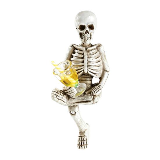 Scary Skeleton Ornament Halloween Gothic Resin Figurine, Holding Glass Bottle Decorative Skull Figure Statue, Desktop Decoration for Home Office