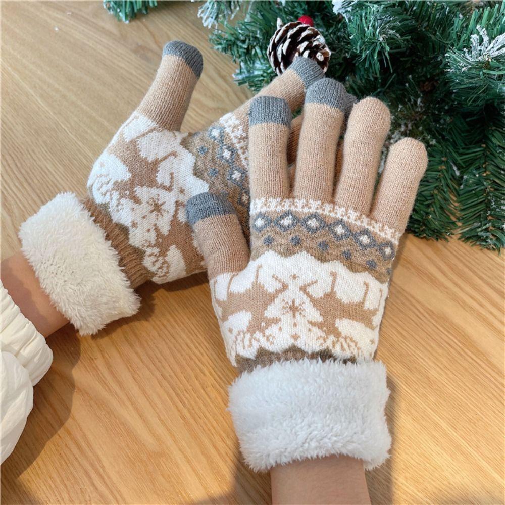 Thickened Full Finger Gloves Deer Winter Mittens Fashion Christmas Knitted Gloves Autumn