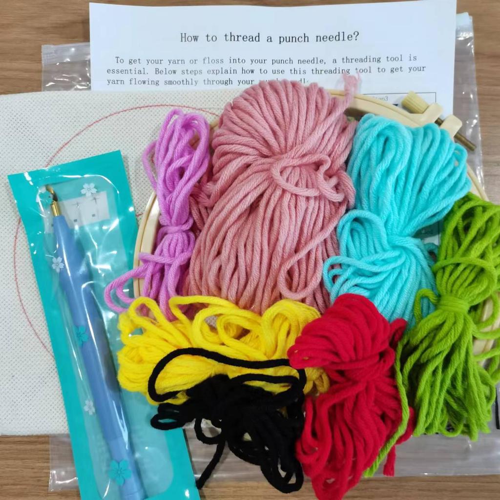 Russian DIY Punch Needle Embroidery Kit: Includes Yarn, Needle, Latch Hook, & Hoop for Knitting & Ornament Crafting
