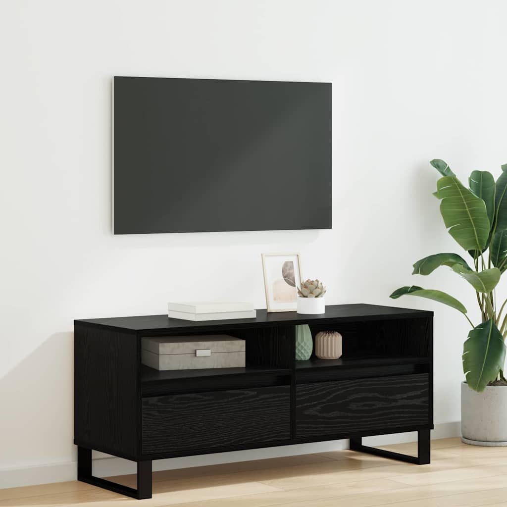 TV Stand Black Oak Effect 100 x 34.5 x 44.5 cm