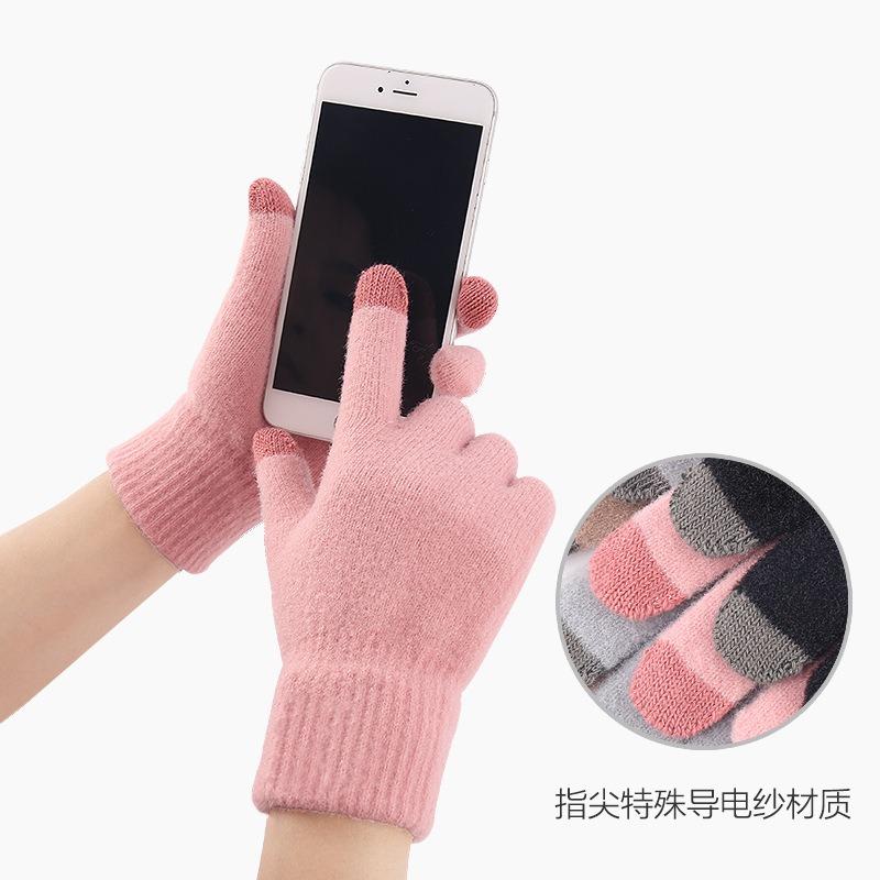 Treatment does not pick color, piled thickened gloves, women's winter knitted touch screen warm winter gloves