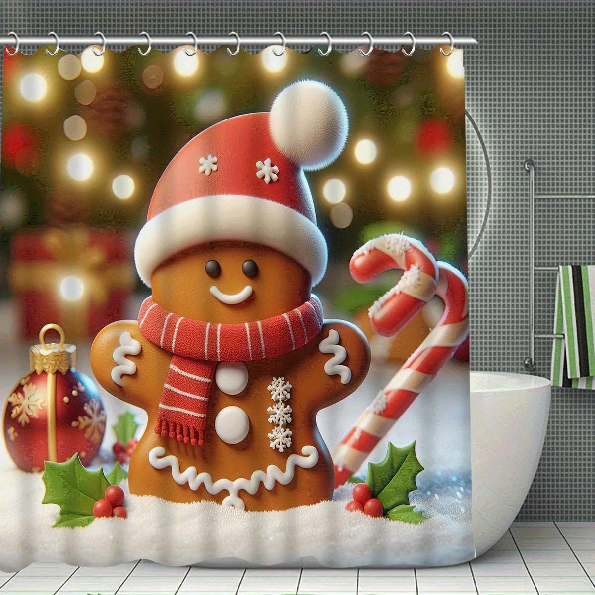 

Рождество С Рождеством 1/4 шт. Зимнее украшение Набор штор для душа с 12 крючками, Водонепроницаемая штора для душа, Нескользящий коврик для ванны 90x180cm