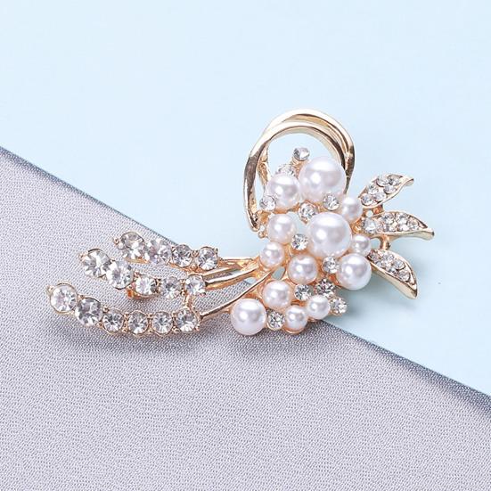 Shining Romantic Wedding Brooch Gift Elegant Faux Pearls Rhinestone Lapel Pin Costume Accessories