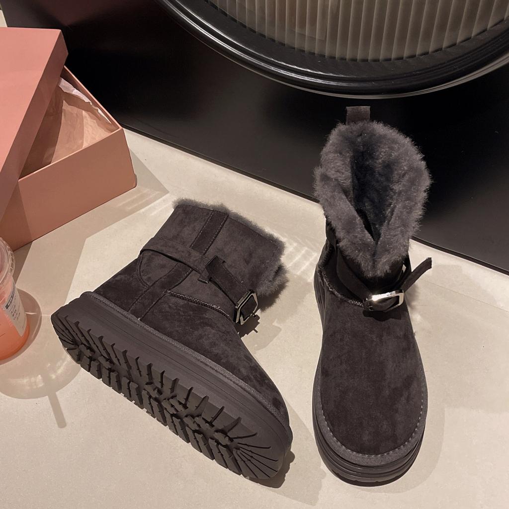 Thick-soled Snow Boots, Integrated Fur, Piled and Thickened Two-wear Flip Short Cotton Boots