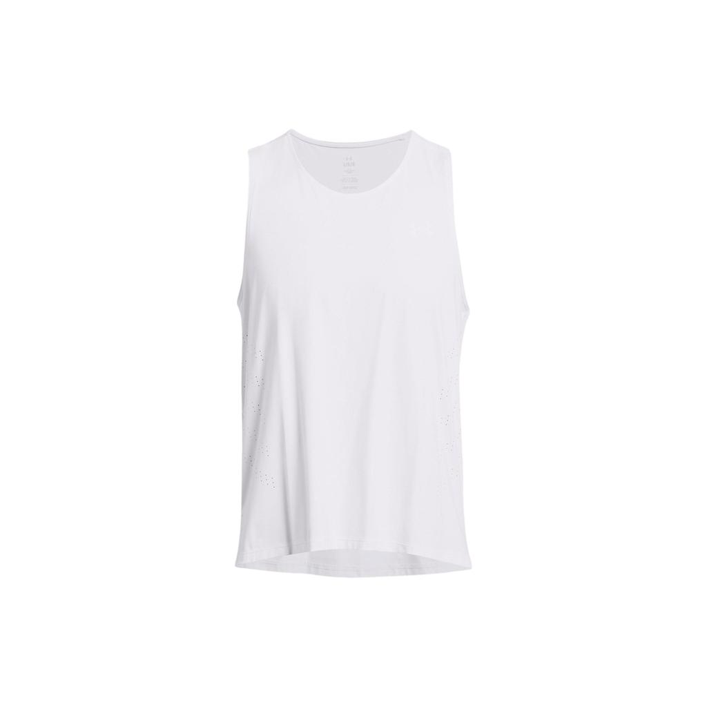 Under Armour UA Launch Elite Solid Logo Sweat-Wicking Cool Round Neck Sleeveless Tank Top Men Tops White 1382608-100