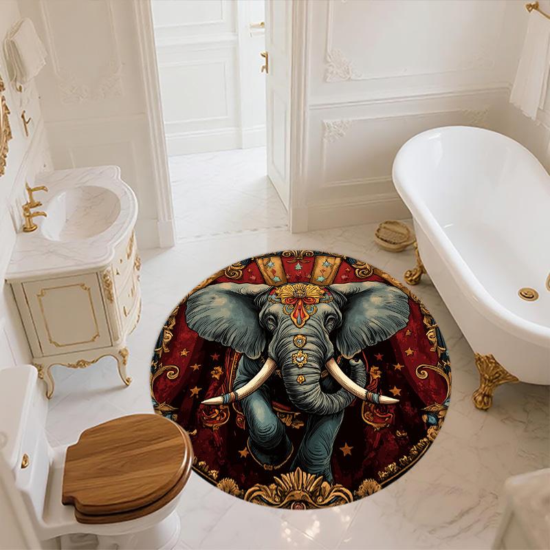 Striped Elephant,Round Area Rug,Carpet Rug for Living Room Bedroom Sofa Playroom Decor,Non-slip Floor Mat