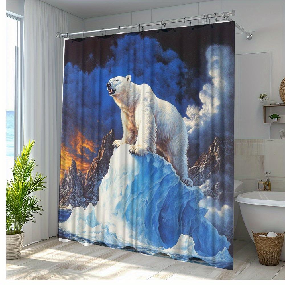 1pc Polar Bear Shower Curtain - Arctic Landscape Design with Ice Floes & Mountains, Durable Polyester Fabric, 70.8x70.8 Inches,