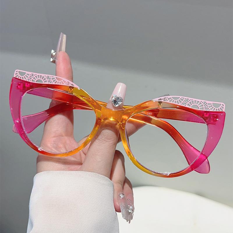 Fashion Gradient Purple Cat Eye Reading Glasses Women Luxury Designer Far Sight Optical Eyewear Prescription Chunky Glasses