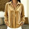 European and American Loose Button Casual Velvet Long Sleeve Polo Collar Shirt