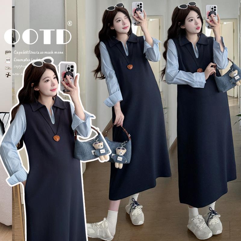 Spring-Autumn Maternity Long Hoodie Shirt Dress 2026 L