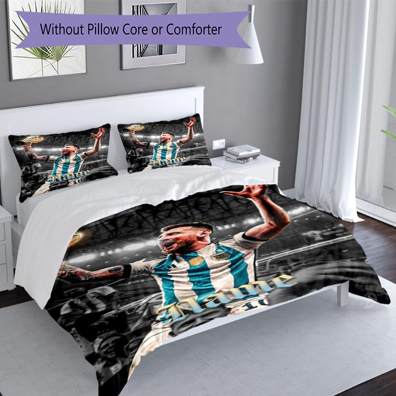 Messi World Cup Champion Personalized Name Bedding Set,Smooth Bed Linen for Bedroom Decor,Perfect Souvenir Gift for Soccer Lovers,Microfiber Duvet Cov