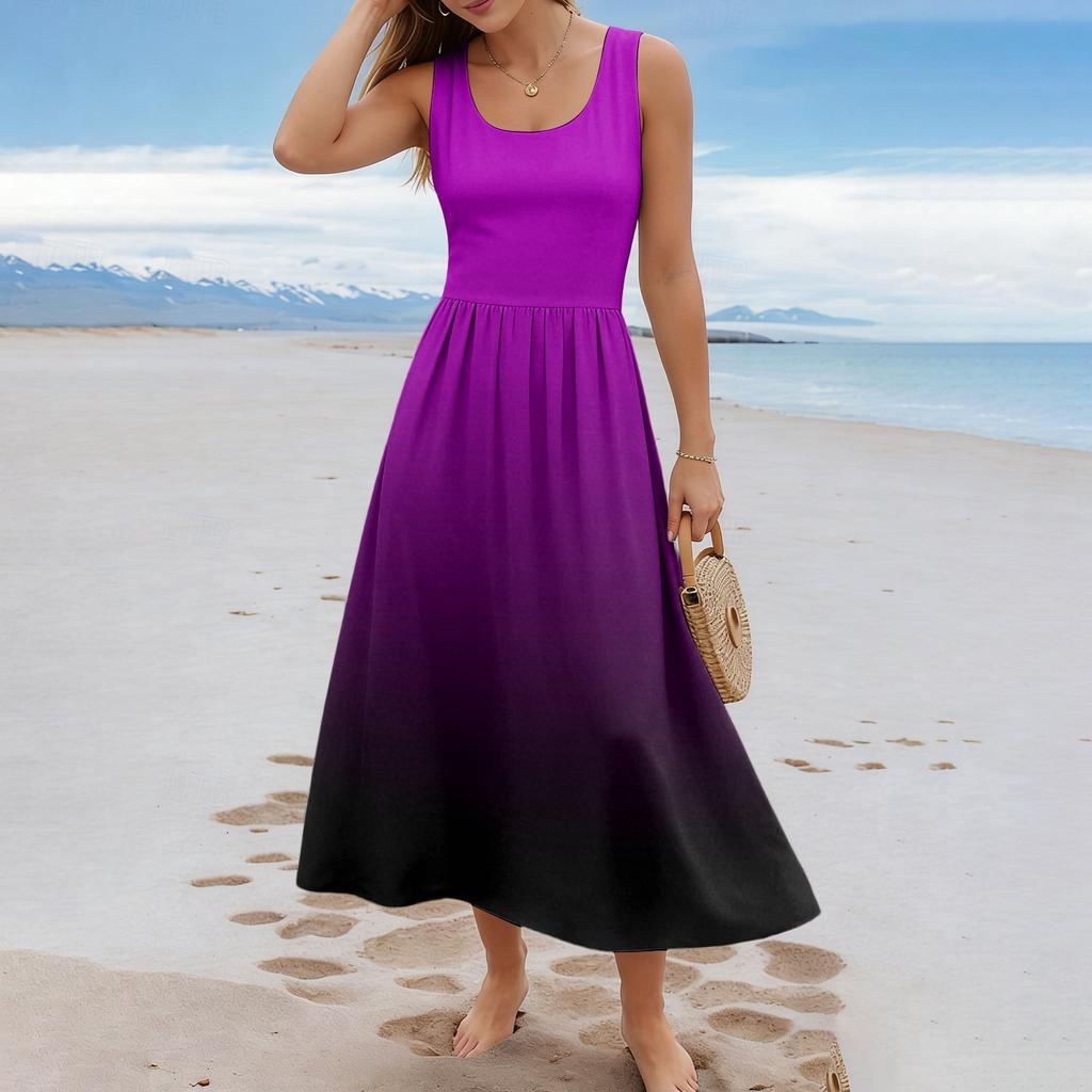 Ladies' Gradient Printed Summer Casual and Fashionable Sleeveless Long Dress