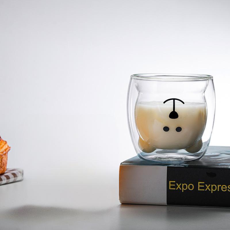 

Креативная мультяшная двухслойная чашка из боросиликатного стекла, кружка, чашка с плюшевым мишкой 201-300ml