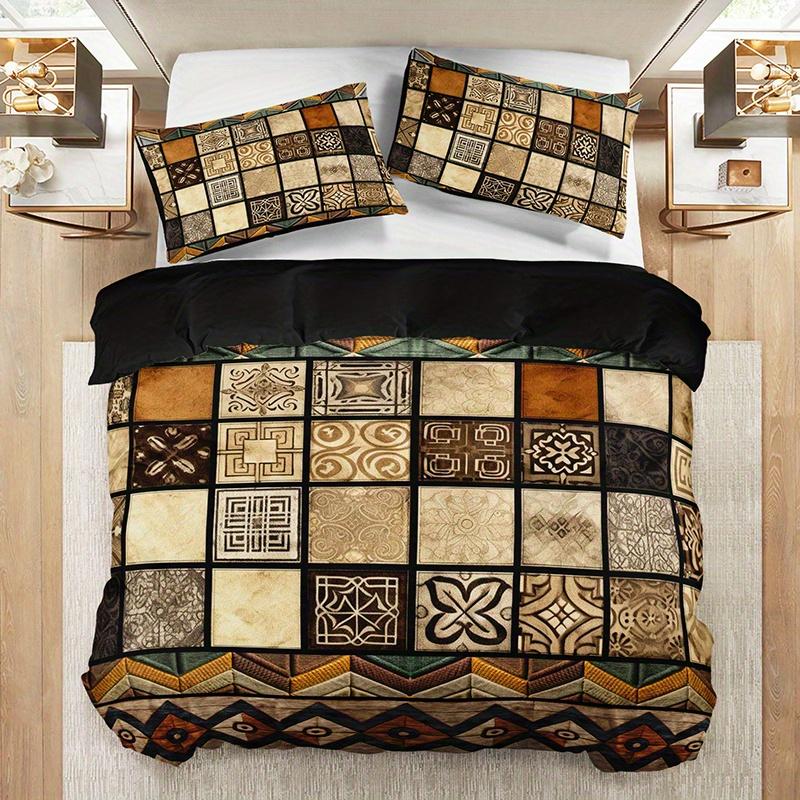 Retro Tribal Style Geometric Patchwork Duvet Cover Set 1 Duvet Cover+2 Pillowcases Four Seasons High-Definition Printing