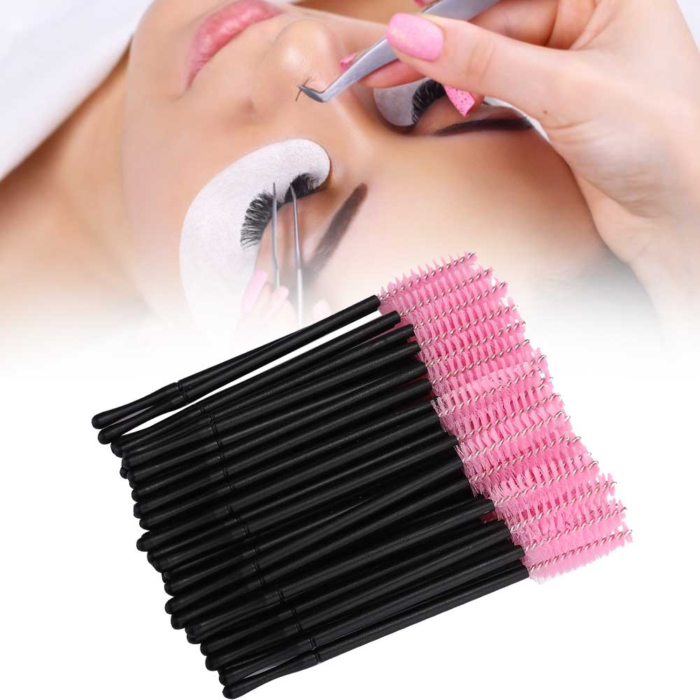 100pcs Disposable Eyelash Brush Mascara Wands Applicator Makeup Brush SetPink