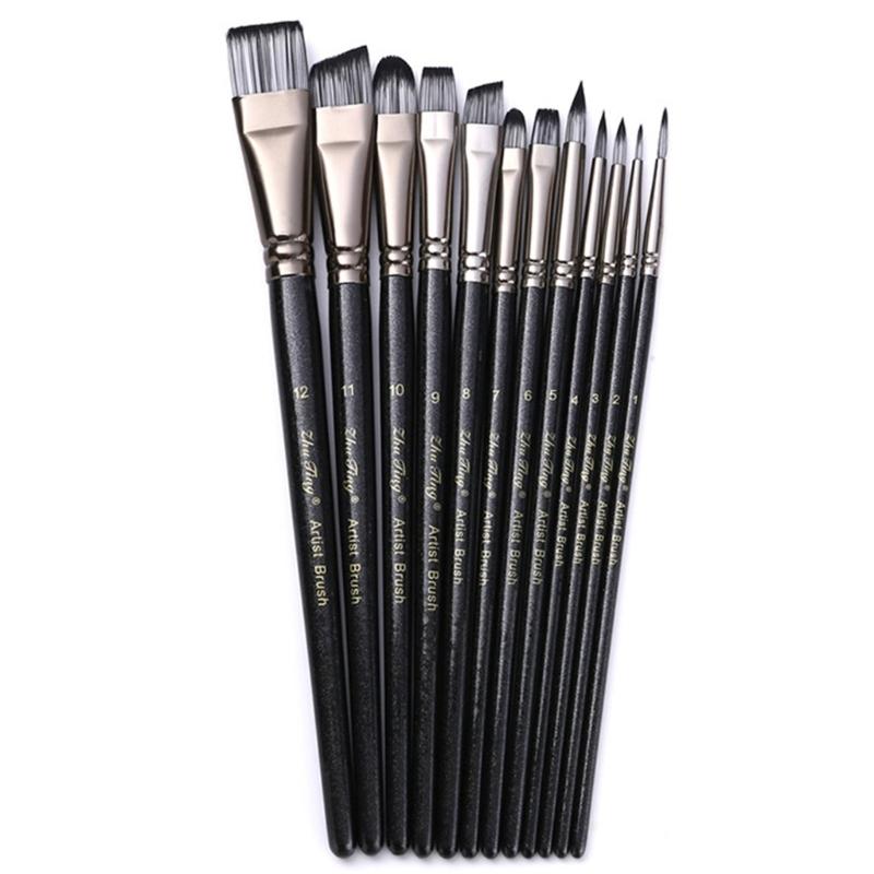 12PCS Artist Paintbrush Wood Handle Paint Brush for Kid Adult Watercolor Gouaches Oil Acrylic Painting Face and Body Art