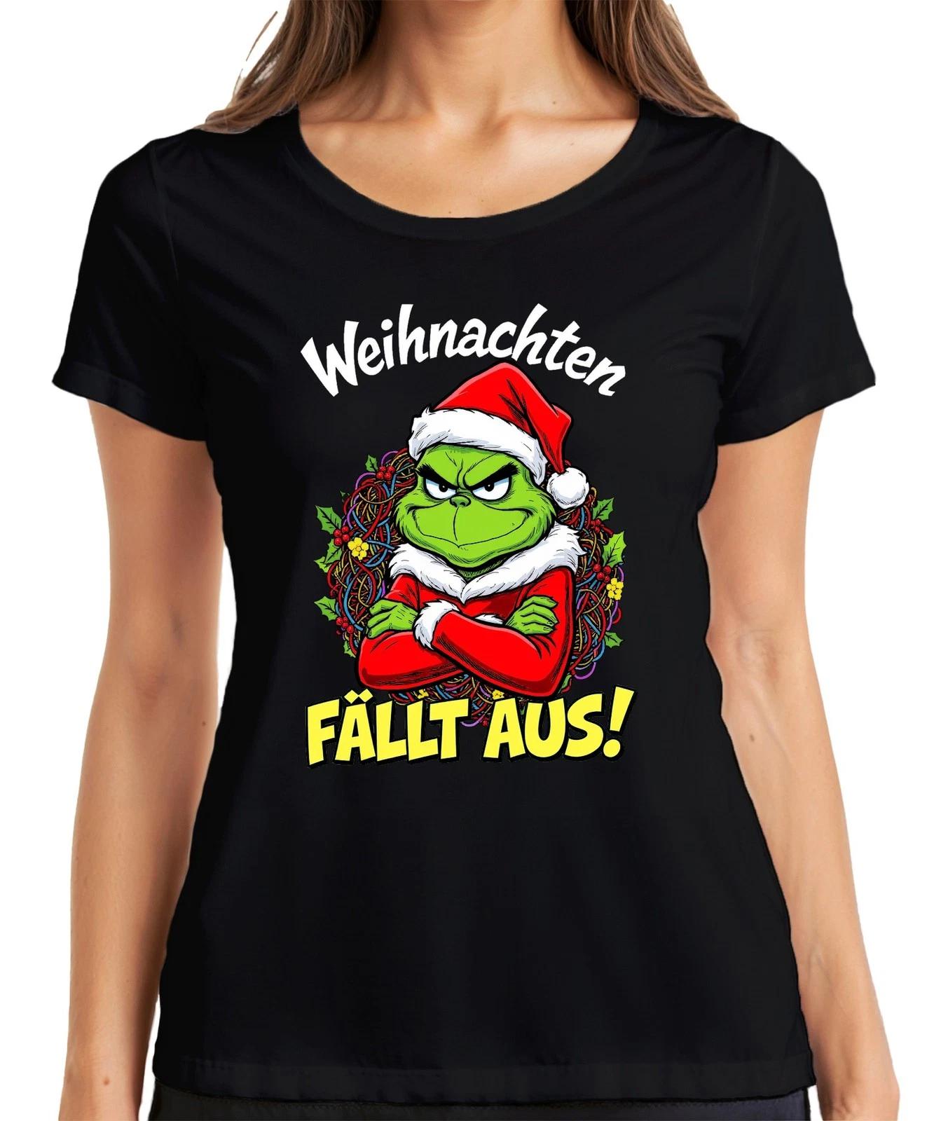 Weihnachten FÄLLT AUS Grinch Weihnachtskranz wütend lustig böse Damen T-Shirt L