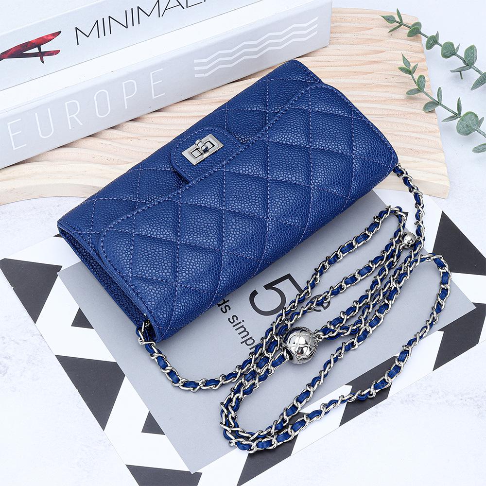 Luxus Rindsleder Kaviar Muster Kette Umhängetasche: Damenmode Multifunktionale Geldbörse & Clutch aus echtem Leder