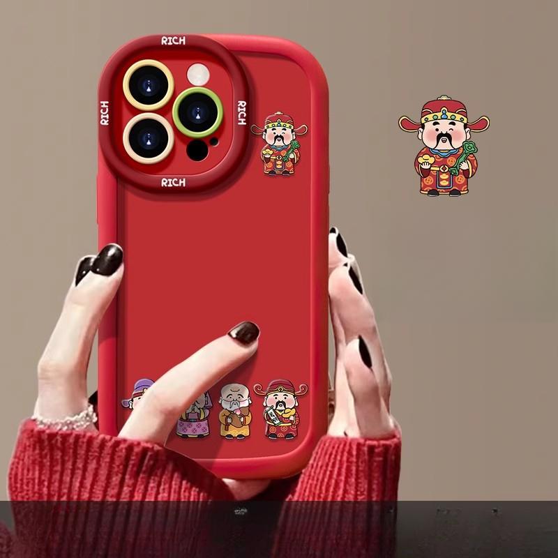 

New Year s God of Wealth IPhone 16 Promax Mobile Phone Case 14 Chinese Red 15plus13mini Anti-fall Protection Case iPhone XS Max